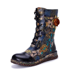 Socofy Winter Vintage Flower Print Boots