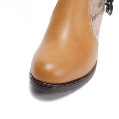 Socofy Low-top cowhide leather round-toe fashion women's shoes with drawstring design