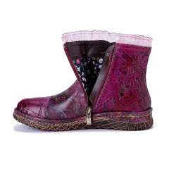 Socofy Winter Vintage Lace Floral Boots
