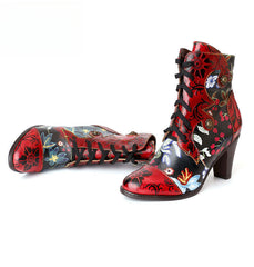 Socofy Vicconfy Pointed Toe Leather Vintage Tall Women's Boots