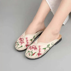 Socofy Spring Summer Outside Embroider Flat Slippers