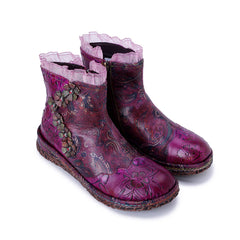 Socofy Winter Vintage Lace Floral Boots