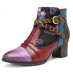 Socofy Vicconfy Patchwork Ethnic Butterfly Women's Boots