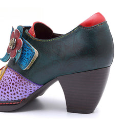 Socofy retro printing splicing ethnic style high heels women's shoes