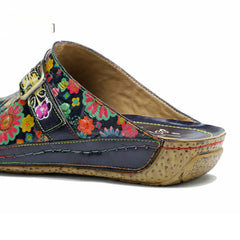 Socofy Spring Summer Genuine Leather Outside Slippers Hand-painted Retro Comfort Flat Sandals