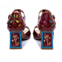 Socofy Crimson Blossom T-Strap Sandals