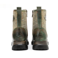 Socofy Vicconfy Genuine Leather Vintage Lace-Up Comfort Boots