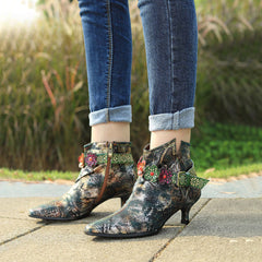 Socofy Retro British style metal texture low heel women's short boots