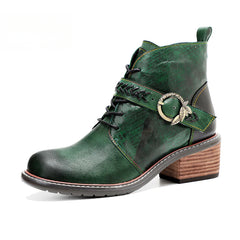 Socofy Vicconfy Genuine Leather Vintage British Style Comfortable Ankle Boots