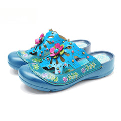 Socofy Genuine leather hand-rubbed vintage casual three-dimensional flower hollow comfortable shoes