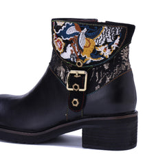 Socofy Handmade Leather Side Zipper Short Boots