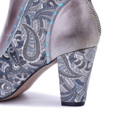 Socofy Handmade Genuine Leather Heeled Short Boots