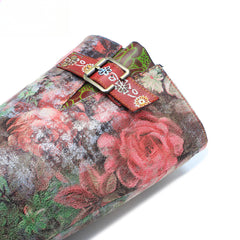 Socofy Vicconfy Handmade Color Rubbed Leather Printed Belt Buckle Chunky Heel Women's Boots