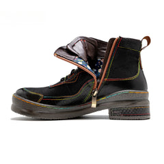 Socofy Vicconfy Leather Double Colored Thread Stitching Ankle Boots
