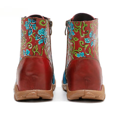 Socofy Vicconfy Handmade Leather Print Ankle Boots