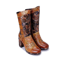 Socofy Winter Vintage Print Heeled Boots
