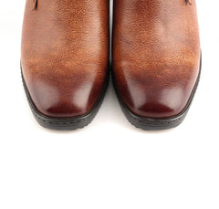 Socofy Genuine Leather Handmade Square Toe Vintage Handmade Flower Boots Woman