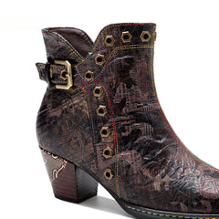 Socofy Vicconfy Genuine Leather Vintage Dark Gothic Women's Boots