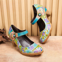 Socofy Vicconfy Floral Handmade Velcro Single Shoes High Heels