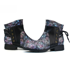 Socofy Vicconfy Retro Leather Blossom Casual Comfort Ankle Boots