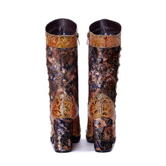 Socofy Winter Vintage Print Heeled Boots