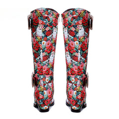 Chrismas Exclusive|Socofy Vicconfy Vintage Print Casual Chunky Heel Comfort High Boots