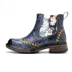 Socofy Vicconfy Genuine Leather Bohemian Women's Martin Boots Ethnic Vintage Short Boots