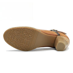 Socofy spring genuine leather retro Mary Jane high-heeled shoes