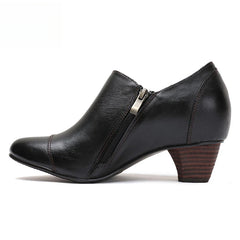 Socofy Vicconfy Genuine Leather Ethnic Style Handmade Vintage Literary Buckle Heels