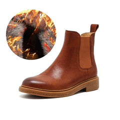 Socofy Fall Winter Genuine Leather Mid Heel Chelsea Boots