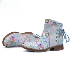 Socofy Vicconfy Retro Leather Blossom Casual Comfort Ankle Boots
