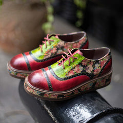 Socofy colour collision splicing lace-up thick bottom women's platform flat shoes