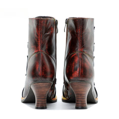 Socofy Leather Vintage Boots High Heeled Boots