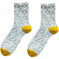 Socofy Vicconfy Vintage Cubic Embossed Socks Floral Mid-Calf Women's Socks