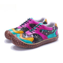 Socofy Vicconfy Genuine Leather Retro Lace Up Comfortable Casual Women's Shoes