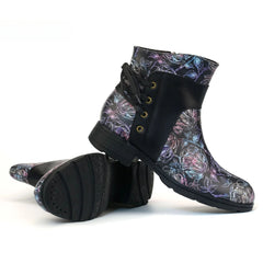 Socofy Vicconfy Retro Leather Blossom Casual Comfort Ankle Boots