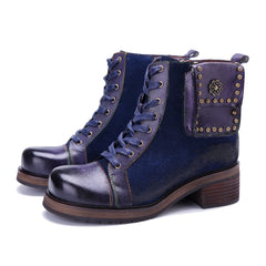 Socofy Handmade Genuine Leather Side Zip Short Boots