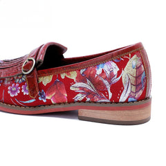 Socofy Handmade Leather Vintage Printed Tassel Flat Loafers Shoes