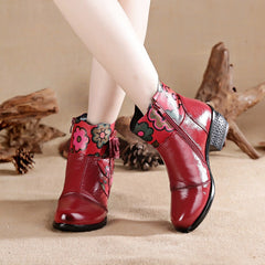 Socofy Handmade Ethnic Leather Short Boots