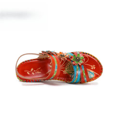Socofy Vicconfy Genunie Leather Floral Handmade Women's Sandals
