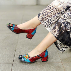 Socofy Butterfly Genuine leather Floral Deco Heels Women's shoes