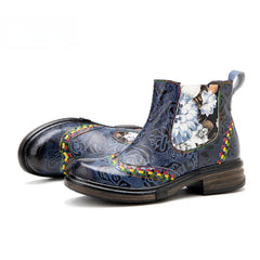 Socofy Vicconfy Genuine Leather Bohemian Women's Martin Boots Ethnic Vintage Short Boots