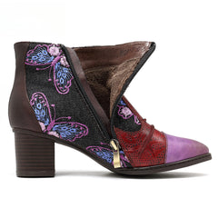 Socofy Vicconfy Patchwork Ethnic Butterfly Women's Boots