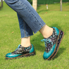 Socofy lace up deco casual shoes retro thick shoes Platform Flats