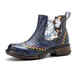 Socofy Vicconfy Genuine Leather Bohemian Women's Martin Boots Ethnic Vintage Short Boots
