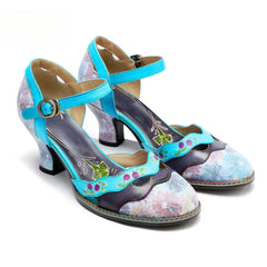 Socofy Aqua Blossom Mary Jane Heels