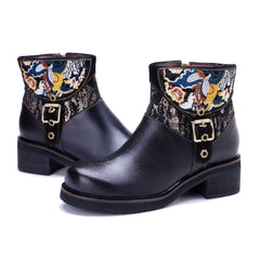 Socofy Handmade Leather Side Zipper Short Boots