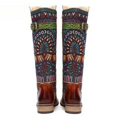 Socofy Vicconfy Genuine Leather Vintage Patchwork Long Warm Boots