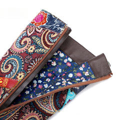 Socofy Leather Vintage Print Chunky Heel Knee Women's Boots