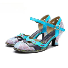 Socofy Aqua Blossom Mary Jane Heels